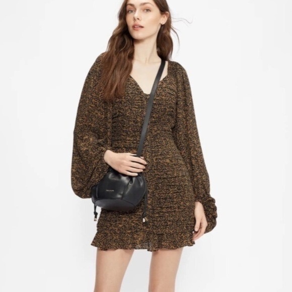 Ted Baker Wyatte Ruched Bodycon Balloon Sleeve Animal Print Dress Size 3 8/10 - Picture 3 of 7